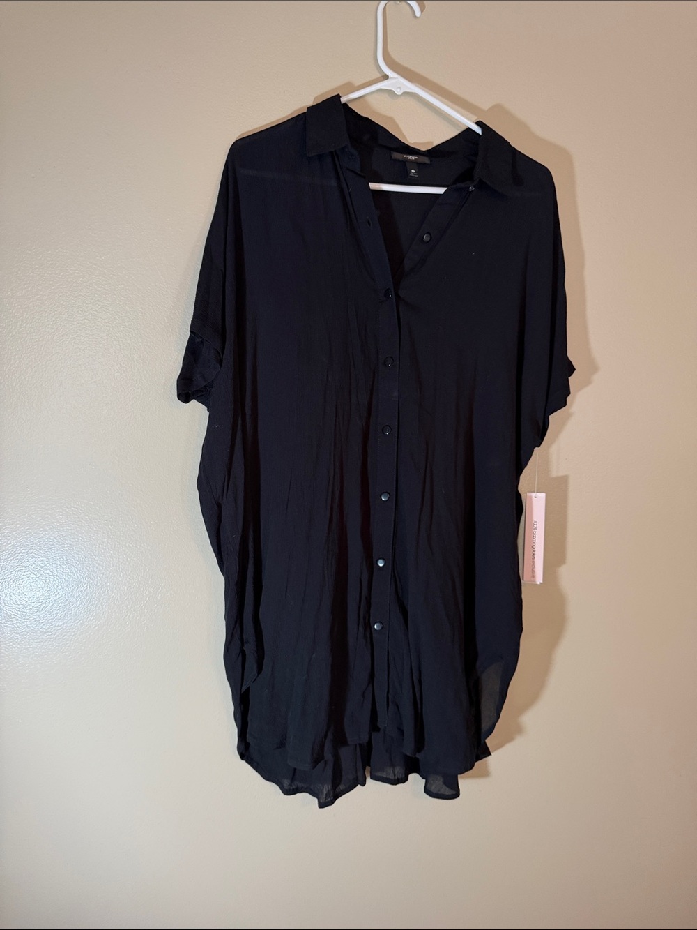 Aqua Black Short-Sleeve Button-Down Swim Cover Shirt